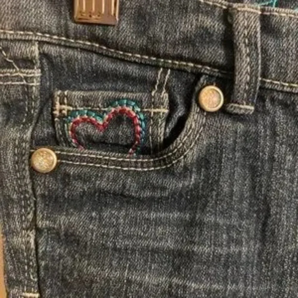 Levi's Girl's blue jeans with gems‎ and embroidered hearts Adjustable Waist 3T